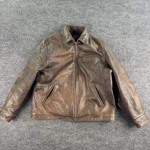 Vintage American Eagle Leather Jacket Mens Large Brown Cafe Race Motorcycle Moto